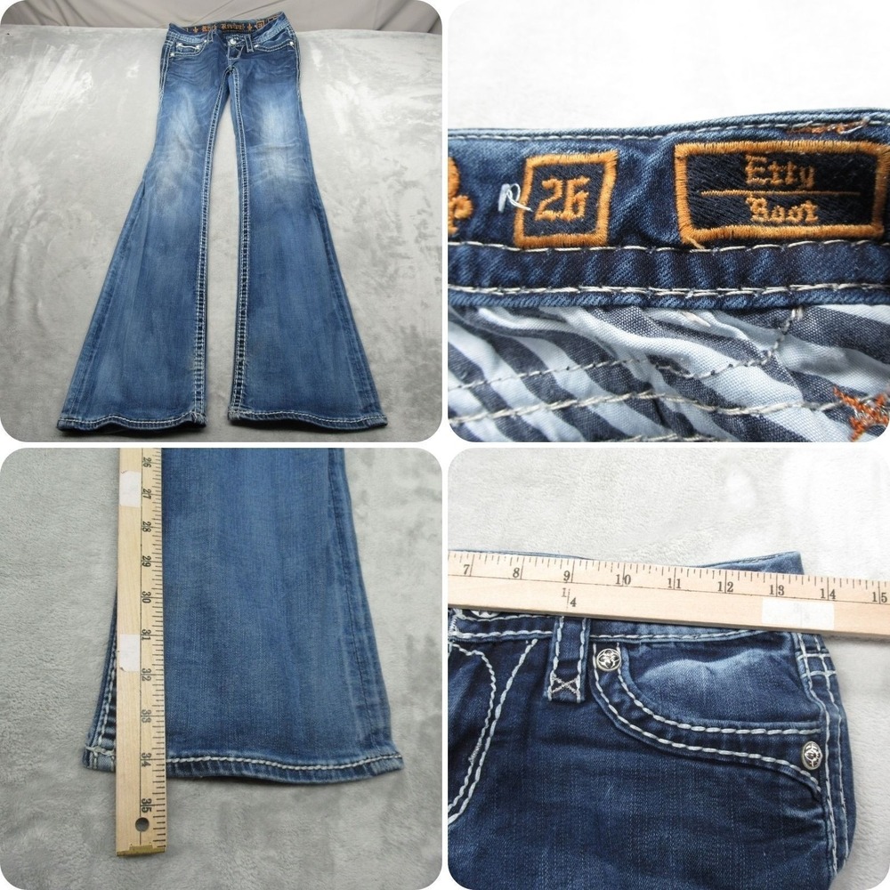 Rock Revival Jeans Womens 26 Dark Wash Denim Embellished Pockets Etty Boot 27x34